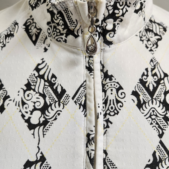 SanSolei White Black Top S Half Zip Diamond Equestrian Prints UPF 50 Breathable - Picture 8 of 8